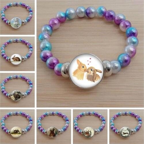 French Easter Bunny Bracelet, Easter Bunny Jewelry, Easter Bunny Cabochon Bead Glass Bracelet
