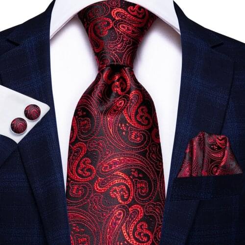 Hi-Tie Paisley Wine Red 100% Silk Mens Tie NeckTies 8.5cm Ties for Men Formal Business Luxury Wedding Neckties Quality Gravatas