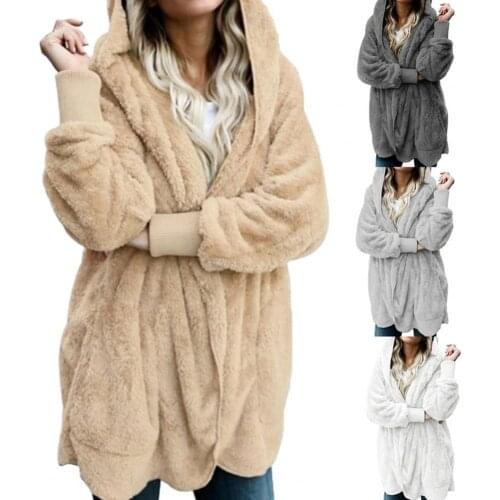 80% Hot Sell Winter Women Hooded Coat Long Sleeve Faux Fur Jacket for Daily Wear