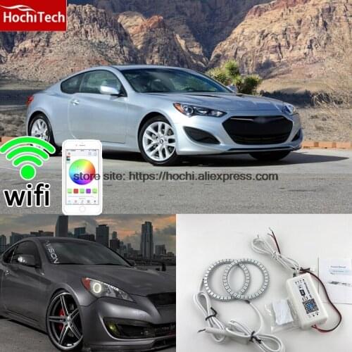 HochiTech Excellent RGB Multi-Color halo rings kit car styling for Hyundai Genesis Coupe 2010-14 angel eyes wifi remote control