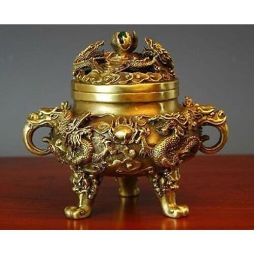 Collectible Chinese Brass Nine Dragons Kowloon incense burner