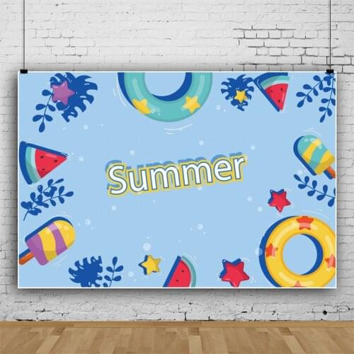 Summer Swimming Blue Theme Cartoon Vinyl Background Backdrop Props Kids Portrait Photography Decors Video Photocall