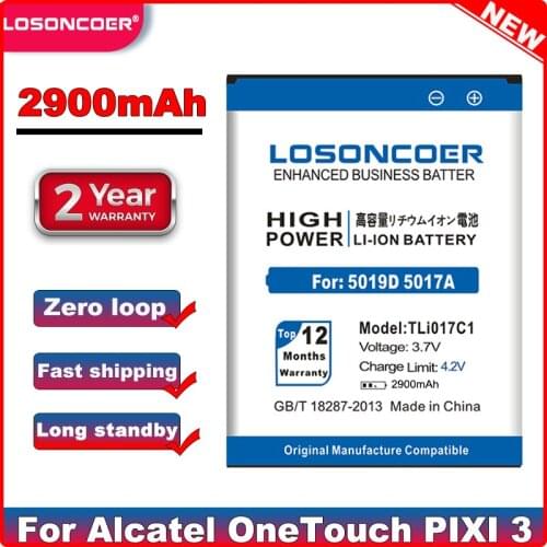 LOSONCOER 2900mAh TLi017C1 For Alcatel OneTouch PIXI 3 4.5" 5019D Battery 5017D 5017A 5017X 5017 5027B