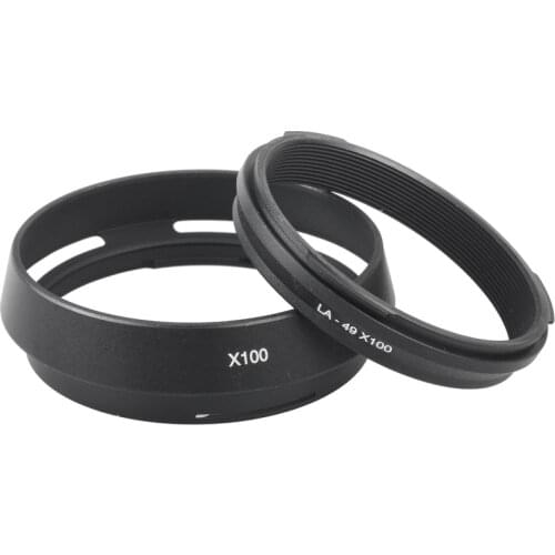 Metal Silver/Black LA-49 X100 Lens Adapter + Lens Hood for Fujifilm Fuji X100 X100S X100T X100F X100V X70 Retro Digital Camera