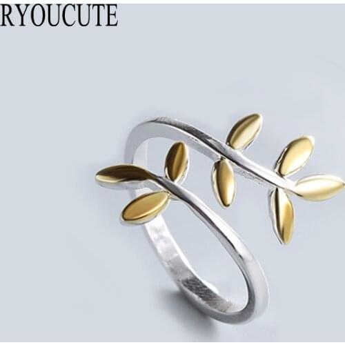 Fashion Silver Color Leaf Rings for Women Bohemian Vintage Adjustable Size Finger Open Rings