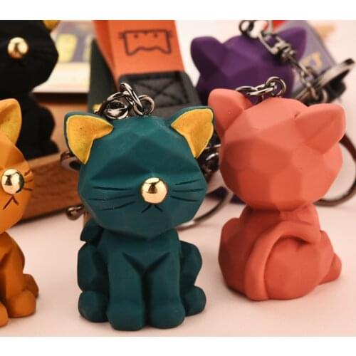 Cartoon Cat Resin Keychain Leather Rope Cat Doll Key Ring Women Men Boy Backpack Key Chain Gifts Accessories