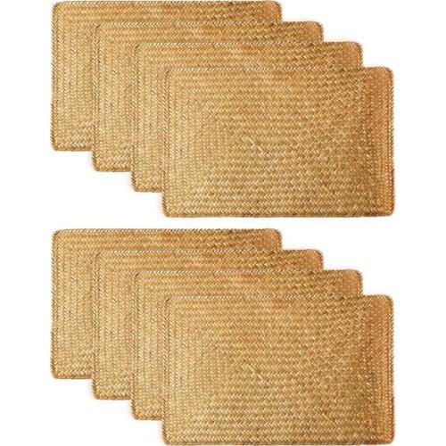 Pack of 8, Natural Seagrass Place Mat, 17.7 x 11.8inch, Hand-Woven Rectangular Placemats Home Holiday Table Decoration