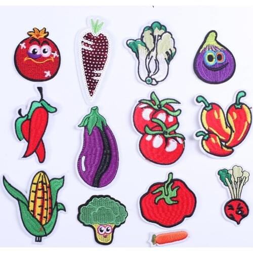 Vegetable Food Embroidered Patches for Clothing Fusible Sewing Application Sew on Patch Diy Iron-on Applique Stripes on Clothes