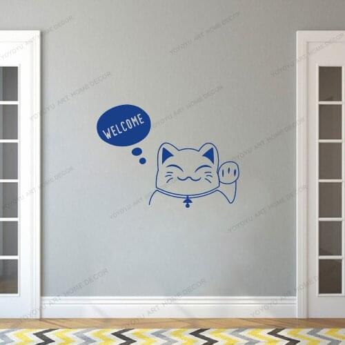 Wall Sticker Vinyl Decal for Home Decor Art Door Decoration Poster Cartoon Lucky Cat Removable Welcome Stickers CX878