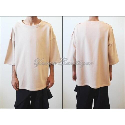 Raw Edges Oversized Mens GYM Short Sleeve Hooded Henley HOODIE // Kanye Sweatshirt