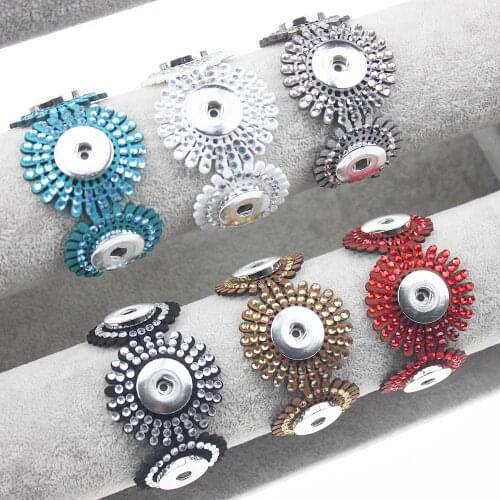 Newest Design Multilayer Knitting Flower Leather Bracelet&Bangles Charms Bracelets For Women Fit 18mm Snaps button