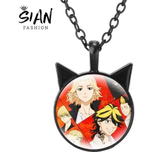 New Fashion Anime Tokyo Revengers Cat Ear Pendant Necklace Cosplay Art Photo Glass Necklaces for Unisex Accessories Gift