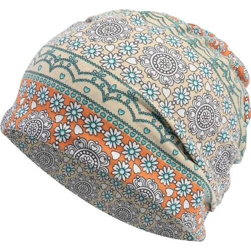 2021 Cotton Autumn winter Skullies cap beanie hat geometric print turban Hat scarf dual use for Men and Women 35