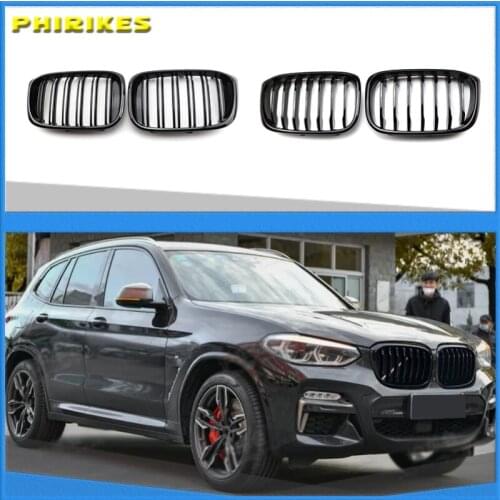 2PCS Front Grille Kidney Grill Double Slat For BMW 3 4 X3 X4 G01 G02 G08 2018 2019 2020 Racing Grills Car Styling Accessories