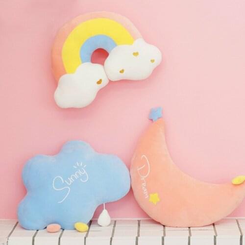 Cilected Nordic Ins Rainbow Pillow Cute Girl Heart Cloud Plush Toy Moon Bedside Cushion Home Small Fresh Decoration Ornaments