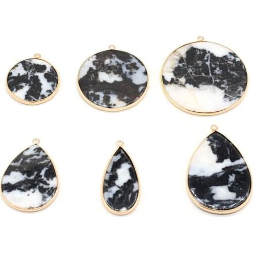 Natural Agates Stone Pendant Charms Zebra Stone Plating Gold Pendant for Making DIY Necklace Accessories Gift 40x45mm