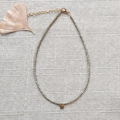 Simple Fashion Faceted Crystal Beaded Necklace Gold-color Five-pointed Star Heart Pendant Choker Gift For Friends Minimalism