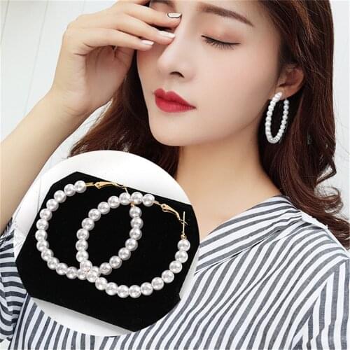 Big Simulated Pearl Hoop Earrings For Women Girls Unique Twisted Big Earrings Circle Earring Brinco Statement Fashion Jewelry