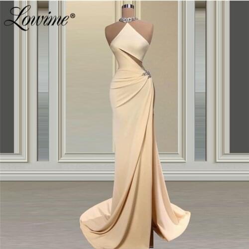 Light Champagne Evening Dresses Custom Made Mermaid Long Prom Dress Celebrity Party Gowns 2021 Dubai Arabic Women Evening Wear