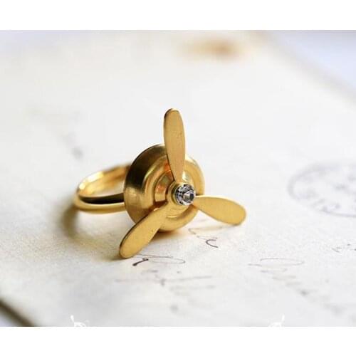 1960s Antique Vintage Brass Copper Screw Propeller Fortune Ring Adjustable Airscrew Rings Jewelry Handmade