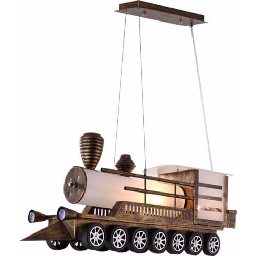 Vintage Loft Iron Brushed Metal Color LED Eye-Care Train Model Pendant Light for Kid Bedroom Decoration