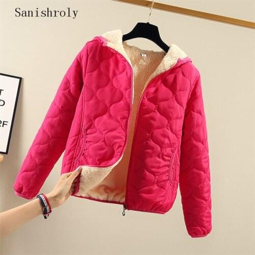 Sanishroly Women Hooded Jacket Autumn Winter Warm Thicken Velvet Cotton Coat Parka Female Long Sleeve lambswool Outwears SE803
