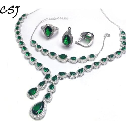 Luxury Emerald Jewelry Sets Sterling 925 Silver Created Emerald Fine Jewelry Women Lady Party Wedding Gift With Box