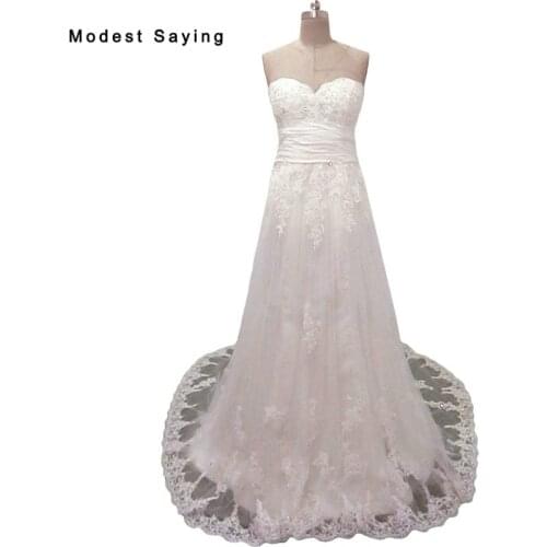 Sexy A-Line Sweetheart Beaded Lace Wedding Dresses 2019 Formal Women Long Pleated Bridal Gowns Ivory vestido de noiva Summer