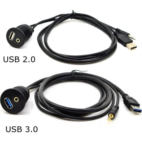 1m USB 3.0 USB 2.0&3.5mm to USB&3.5 mm AUX Extension Cable Flush Mount Cable Cord for Car/Boat/Trailer Dial Plate 3FT