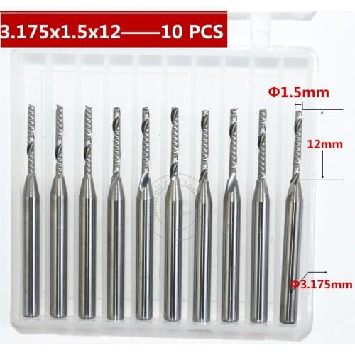 10 PCS-3.175mm*1.5mm*12mm,CNC machine tool,carbide End Mill,3.175woodworking insert router bit,Tungsten bit,MDF,PVC,Acrylic