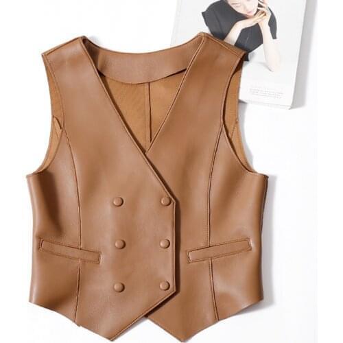 2021 Fashion Real Leather Sleeveless Vest Women Motorcycle Waistcoat Female Genuine Sheepskin Leather Gilet Slim Style