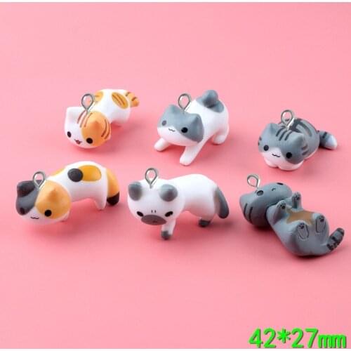 6pcs 42*27MM Mix Cat puppet resin kitten charms wholesale animation model doll jewelry accessories animal model mold figurine