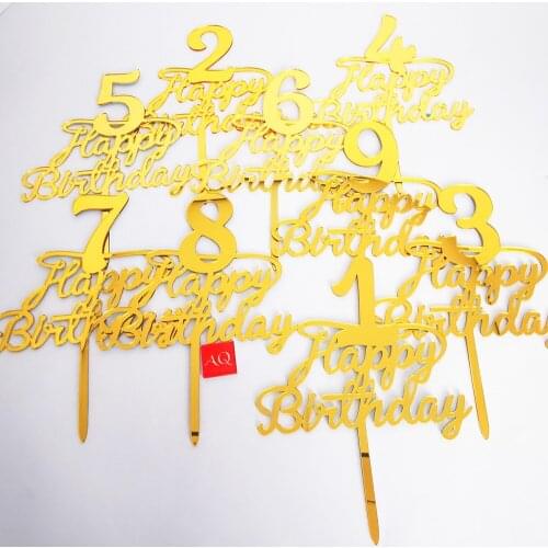 Number Acrylic Happy Brithday1 2 3 4 5 6 7 8th Golden Cake Topper Digital Wedding Cake Topper For Bithday Party Cake Decoration