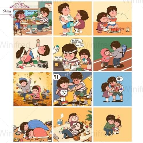 DIY Diamond Painting Couple In Love Life Cartoon Illustration Cross Stitch Kit 5D Diamond Embroidery Mosaic Diamond Art Gifts