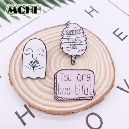 Cartoon Japanese Pink Ghost Ice Cream Geometry Enamel Brooch You Are Bootiful Alloy Badge Denim Shirt Bag Pin Cute Sweet Jewelry
