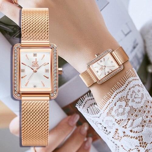 Fashion Rose Gold Women Watches Simple Minimalsim Style Casual Watch for Female Stainless Steel Quality SHENGKE Brand Wristwatch