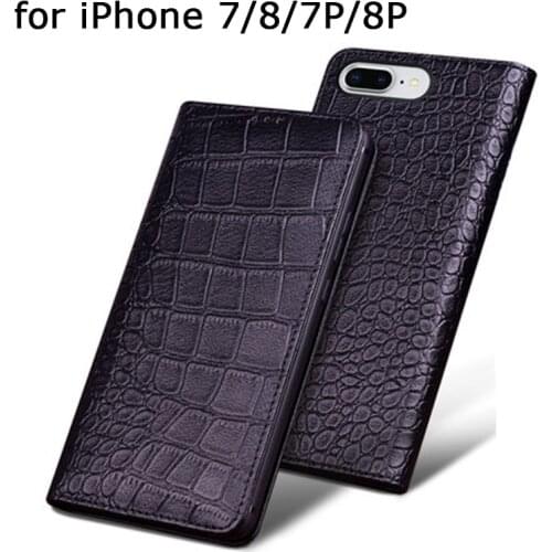 Genuine Leather Case for iPhone 8 8Plus Fashion Print Phone Shell for iPhone 7 7Plus Business Flip Fundas Skin for iPhone 7 Plus