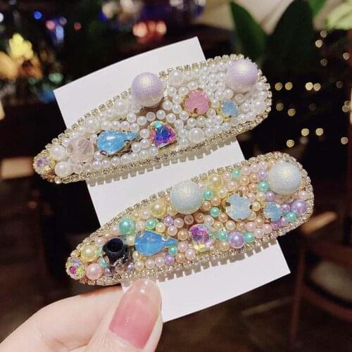 Color Diamond Water Drop Pearl Hairpin Korean Full Diamond Wrap BB Clip Girl Heart Elegant Bangs Clip Headdress Hair Accessories