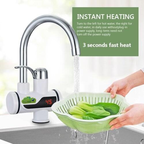 EU plug 220V 3000W Instant 360 Rotatable Electric Faucet Tap Hot Water Cold Heater Stainless Steel Under Inflow LED Display