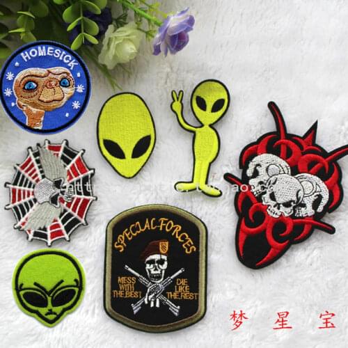 Adhesive embroidery cloth sticker spider skull alien A230 punk style clothes patch