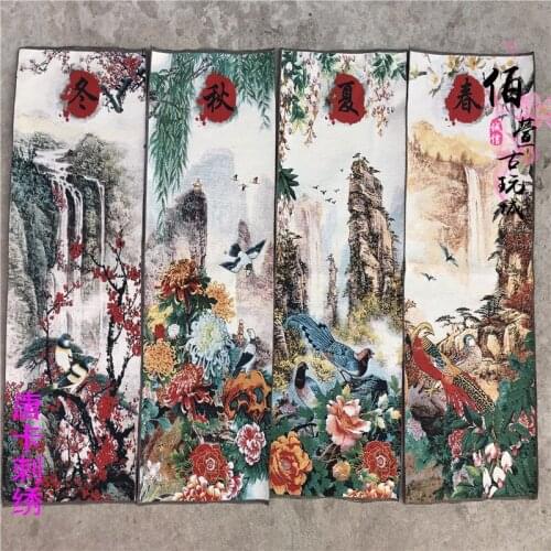 Collection of ancient religious Thangka embroidery four screen Nepal portrait brocade painting silk hanging painting in spring