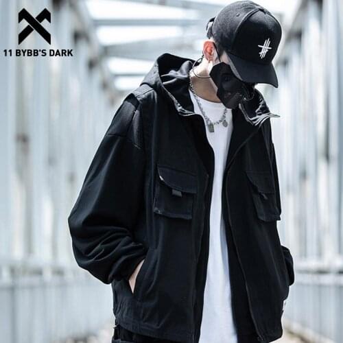11 BYBBS DARK Autumn Fake Two Cargo Jackets Zipper Jackets Outwear Streetwear Men Techwear Hooded Vest Jacket Coat Tops Man