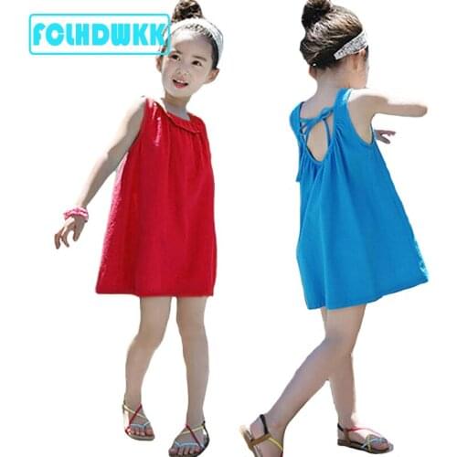 FCLHDWKK Girls Summer Dress 2018 Brand Stripe Princess Dress Children Costume for Kids Clothing 8 Color Baby Dress Cotton 100
