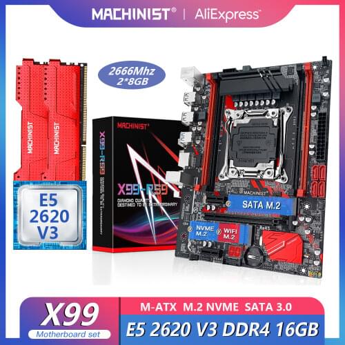 MACHINIST X99 Motherboard LGA 2011-3 Set Kit with Intel Xeon E5 2620 V3 Processor 16G(2*8) DDR4 2666MHZ RAM Four Channel X99-RS9