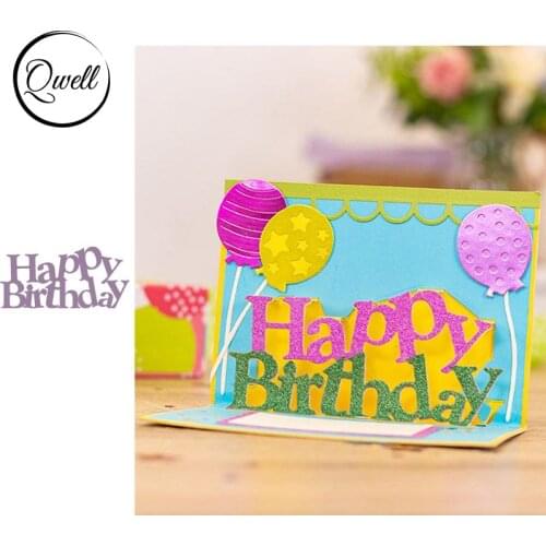 QWELL Pop up Word Happy Birthday Metal Cutting Dies for Scrapbooking and Card Making Paper Embossing Craft New 2019 die cuts