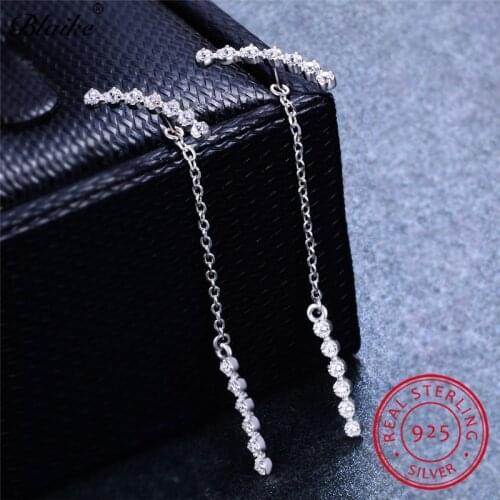 Minimalist Long Chain Dangle Earrings 925 Sterling Silver Drop Earrings For Women White Crystal Zircon Bridal Wedding Jewelry CZ