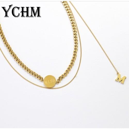 YCHM Layered Miss Initial M Tassel Necklace Cool Stainless Steel Cuban Chain 4.5mm Collar For Girl Jewelry Gift