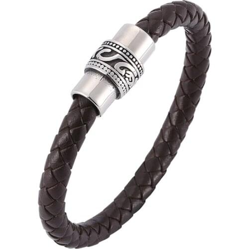 Trendy Men Jewelry Brown Genuine Leather Bracelets Men Magnetic Buckle Charm Rope Bracelets&Bangles Male Jewerly BB0150