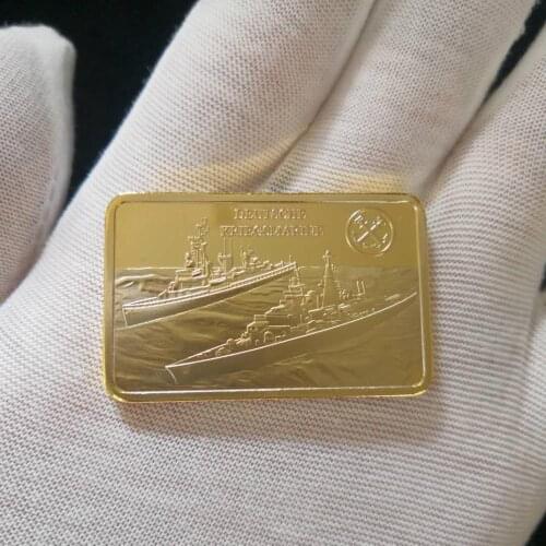 German WWII Medal Deutsche Marine 999 24k Gold Plated Bar Germany Die Bismarck Iron Cross Eagle Coin Ingot