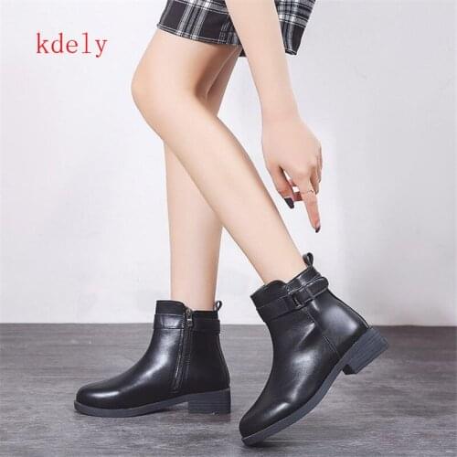 2020 New Hot SALE Womens Autumn Winter Shoe Women Artificial Soft Leather Booties Woman Black Short Ankle Boots Warm Lady Shoes